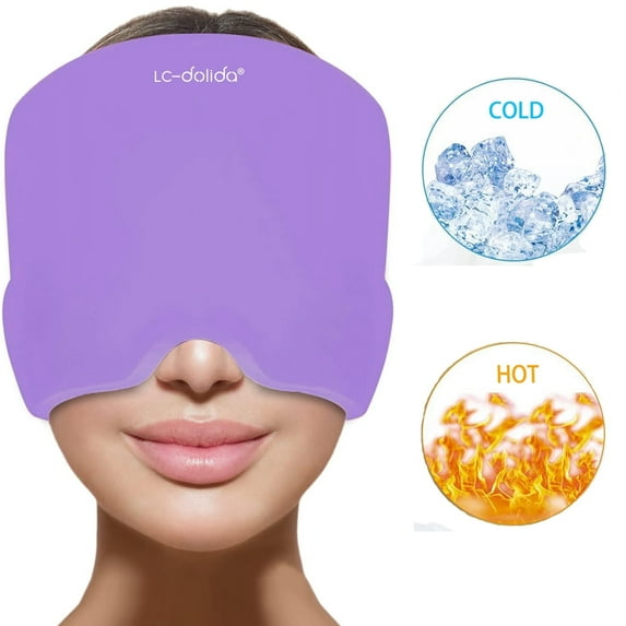 Headache Migraine Relief Cap,Gel Hot Cold Therapy Migraine Relief Cap,Comfortable & Strechable Ice Pack Eye Mask for Puffy Eyes, Tension, Sinus & Stress Relief,Purple