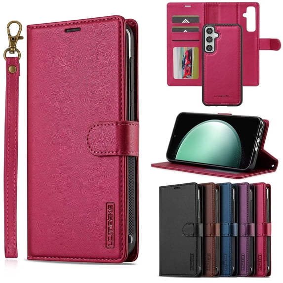 LC.IMEEKE Case for Samsung Galaxy A36 5G 6.7 inch, 2 in1 Multifunctional Detachable Wallet Phone Case for Men Women with RFID Blocking Wrist Strap Shockproof Protective Case,Red,For Galaxy A36 5G