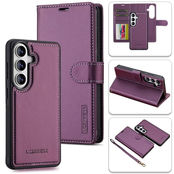 LC.IMEEKE Case for Samsung Galaxy A57 5G 6.7 inch, 2 in1 Multifunctional Detachable Wallet Phone Case for Men Women with RFID Blocking Wrist Strap Shockproof Protective Case,Purple,For Galaxy A57 5G