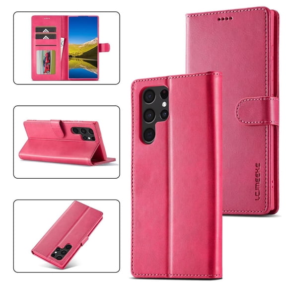 LC.IMEEKE Leather Case For Samsung Galaxy S25 Ultra 5G 6.9",Premium PU Leather Flip Folio Wallet Case with Card Slot Magnetic Closure Shockproof Kickstand Protective Phone Cases Cover,Red