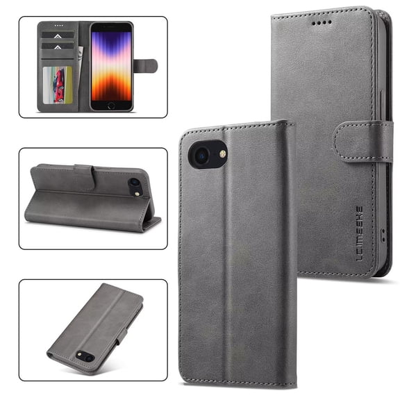 LC.IMEEKE Leather Case For iPhone 16e,Premium PU Leather Flip Folio Wallet Case with Card Slot Magnetic Closure Shockproof Kickstand Protective Phone Cases Cover For iPhone 16e,Grey,For iPhone 16e