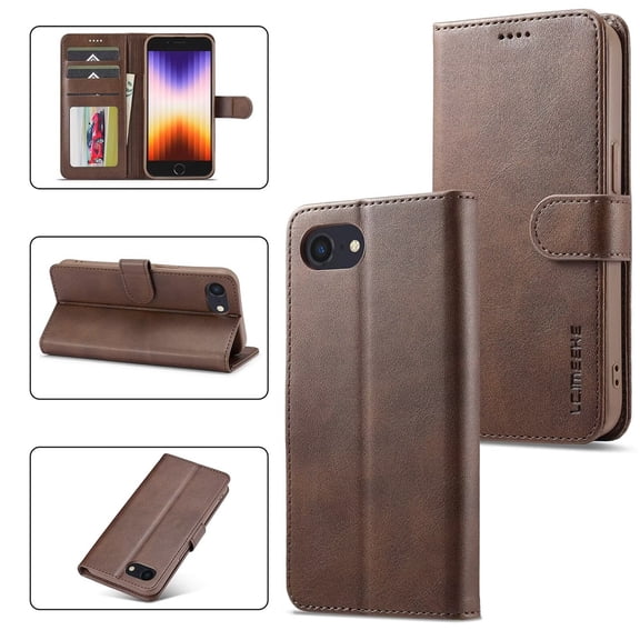 LC.IMEEKE Leather Case For iPhone 16e,Premium PU Leather Flip Folio Wallet Case with Card Slot Magnetic Closure Shockproof Kickstand Protective Phone Cases Cover For iPhone 16e,Brown,For iPhone 16e