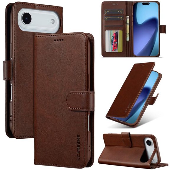 LC.IMEEKE Leather Case For iPhone Air,Premium PU Leather Flip Folio Wallet Case with Card Slot Magnetic Closure Shockproof Kickstand Protective Phone Cases Cover For iPhone Air,Brown,For iPhone Air