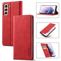 LC.IMEEKE Leather For Samsung Galaxy S21 FE 5G Case, Flip Wallet Leather Case with Card Holder Magnetic Closure Shockproof Kickstand Protective Phone Cases Cover For Samsung Galaxy S21 FE 5G,Red