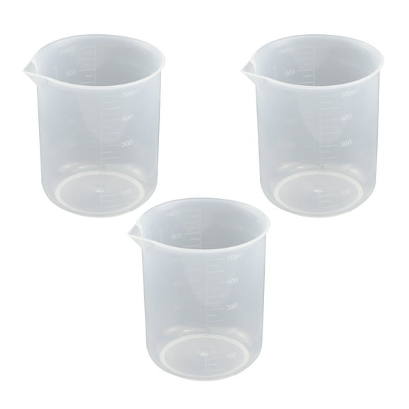LC LICTOP 3Pcs Plastic Beaker Cups Measuring Liquid Graduated Container Acid & Alkali Resistant for Laboratory Use 500ml