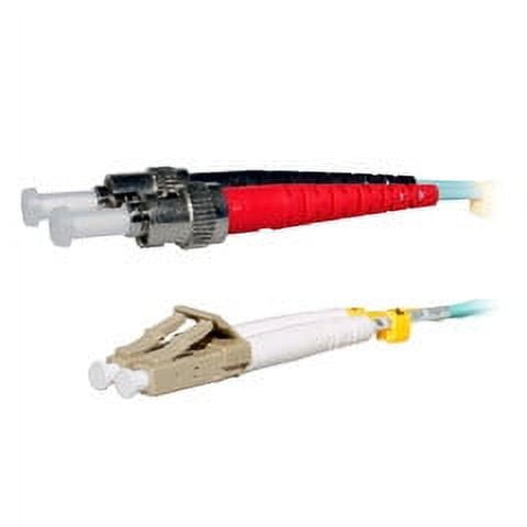 LC/UPC to ST/UPC OM3 Duplex 2.0mm Fiber Optic Patch Cord, OFNR, Multimode 50/125, Aqua Jacket, Beige LC Connector, Red/Black Boot ST, 5 meter (16.5 ft)