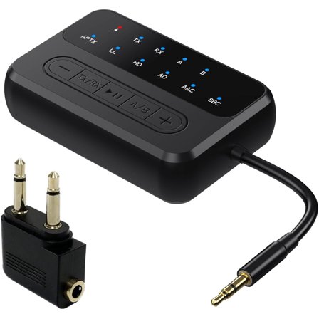 LC-dolida 2-in-1 Bluetooth Transmitter Receiver, 5.4 Wireless Adapter with 3.5 Aircraft Nose, Dual Link AptX Adaptive Low Latency HD Sound Quality for Home, Stereo, Airplane, Boat, Gym (Black)
