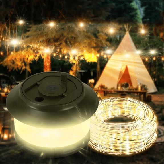 LC-dolida 65.6ft Camping String Lights, Retractable Waterproof LED Lights, 3000mAh Rechargeable, Yard, RV, Hiking, Outdoor Patio, Holiday & Party Decor