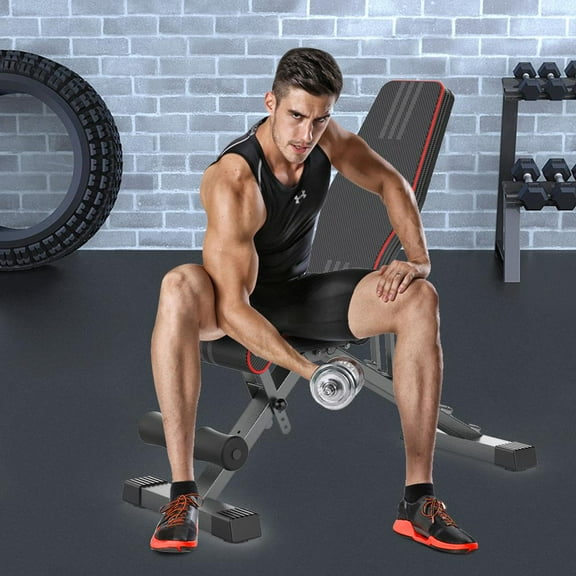 LC-dolida Adjustable Bench Fold & Store Easily, Saving Space with Upgraded Comfortable & Durable Thick Backpad and Seat Cushion made of wear-resistant PU leather, 330 Lbs Weight Limit