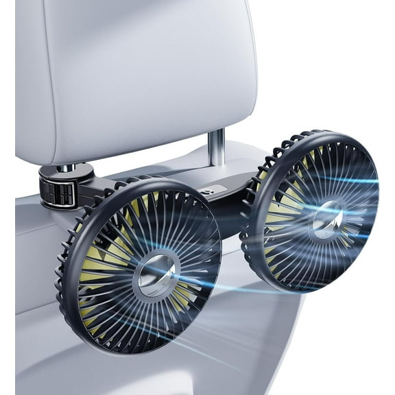 LC-dolida Adjustable Dual Head Car Fan, Backseat Cooling Fans with USB Data Cable 360° Rotatable, 3 Speeds Quiet Operation High Safety for Car RV Truck(Rechargeable Version)