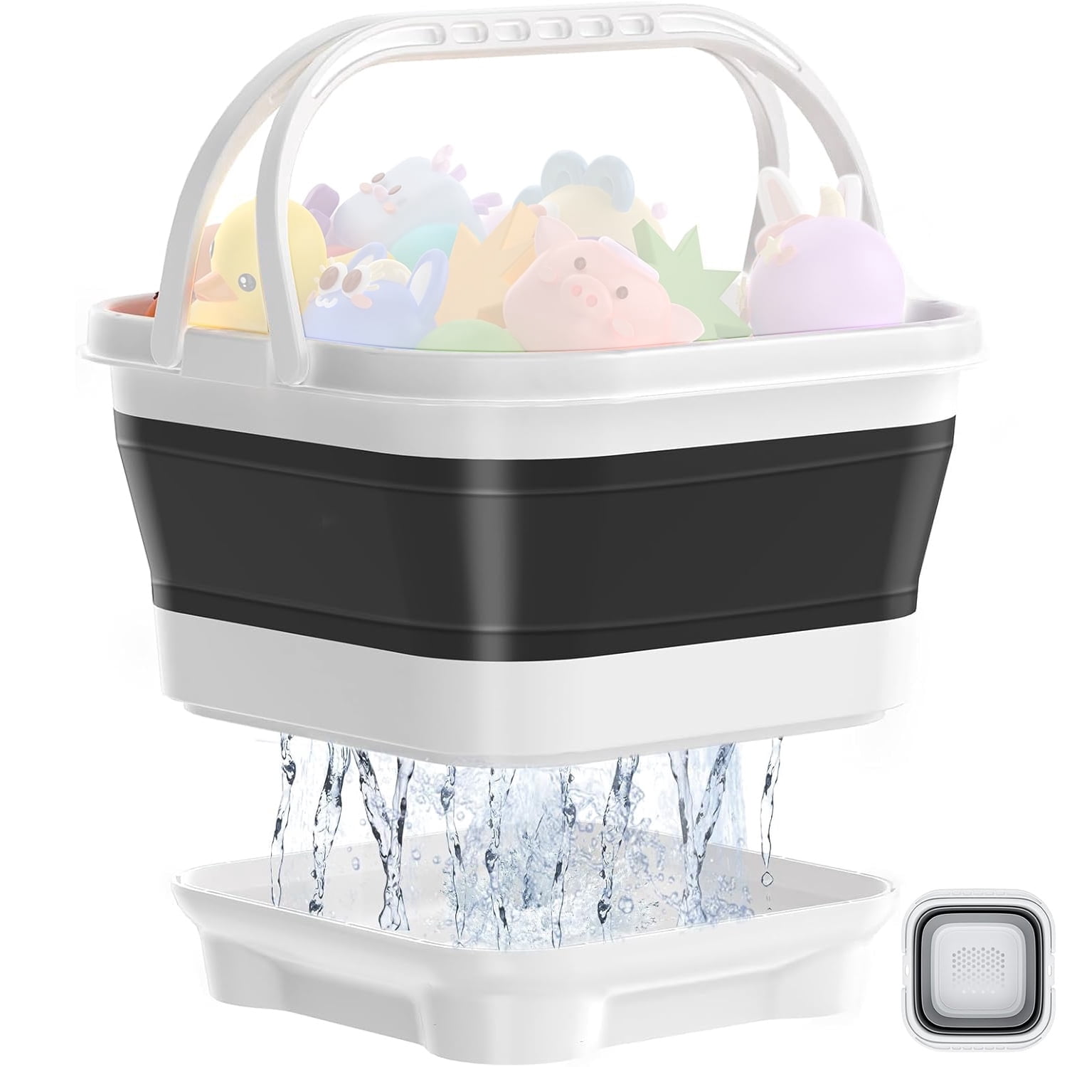 LC-dolida Bath Toy Storage Organizer, Foldable Bathtub Toy Holder Storage with Removable Base for Draining Drying, Bathroom Shower Toy Holder Baby Bath Toy Basket for Easy Storage (Black)