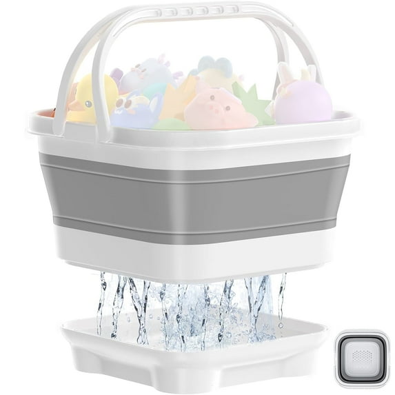 LC-dolida Bath Toy Storage Organizer, Foldable Bathtub Toy Holder Storage with Removable Base for Draining Drying, Bathroom Shower Toy Holder Baby Bath Toy Basket for Easy Storage (Gray)