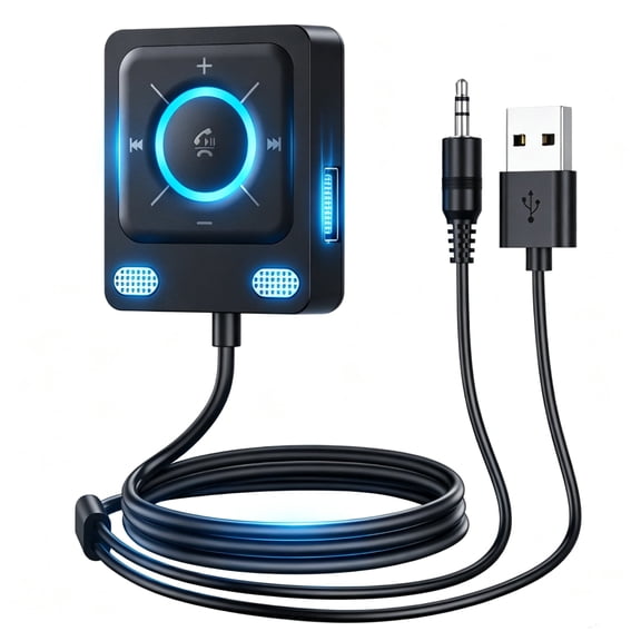 LC-dolida Bluetooth 6.0 AUX Car Adapter, Car Wireless Receiver with  Dual Microphones, Plug and Play, Multifunction Buttons Supports Dual Connection Hands-Free Calls & Music for Car Truck