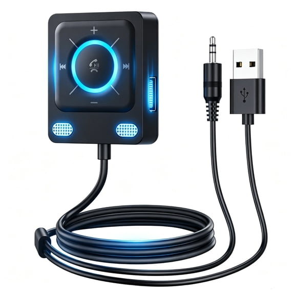LC-dolida Bluetooth 6.0 AUX Car Adapter, Car Wireless Receiver with  Dual Microphones, Plug and Play, Multifunction Buttons Supports Dual Connection Hands-Free Calls & Music for Car Truck