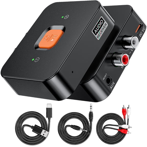 LC-dolida Bluetooth Receiver for Home Stereo, Wireless Audio Adapter to RCA & 3.5mm AUX, Dual Link 1 to 2, Bluetooth 6.0 Receiver for TV, Car, PC, Convert Wired to Wireless, Hands-Free Calling