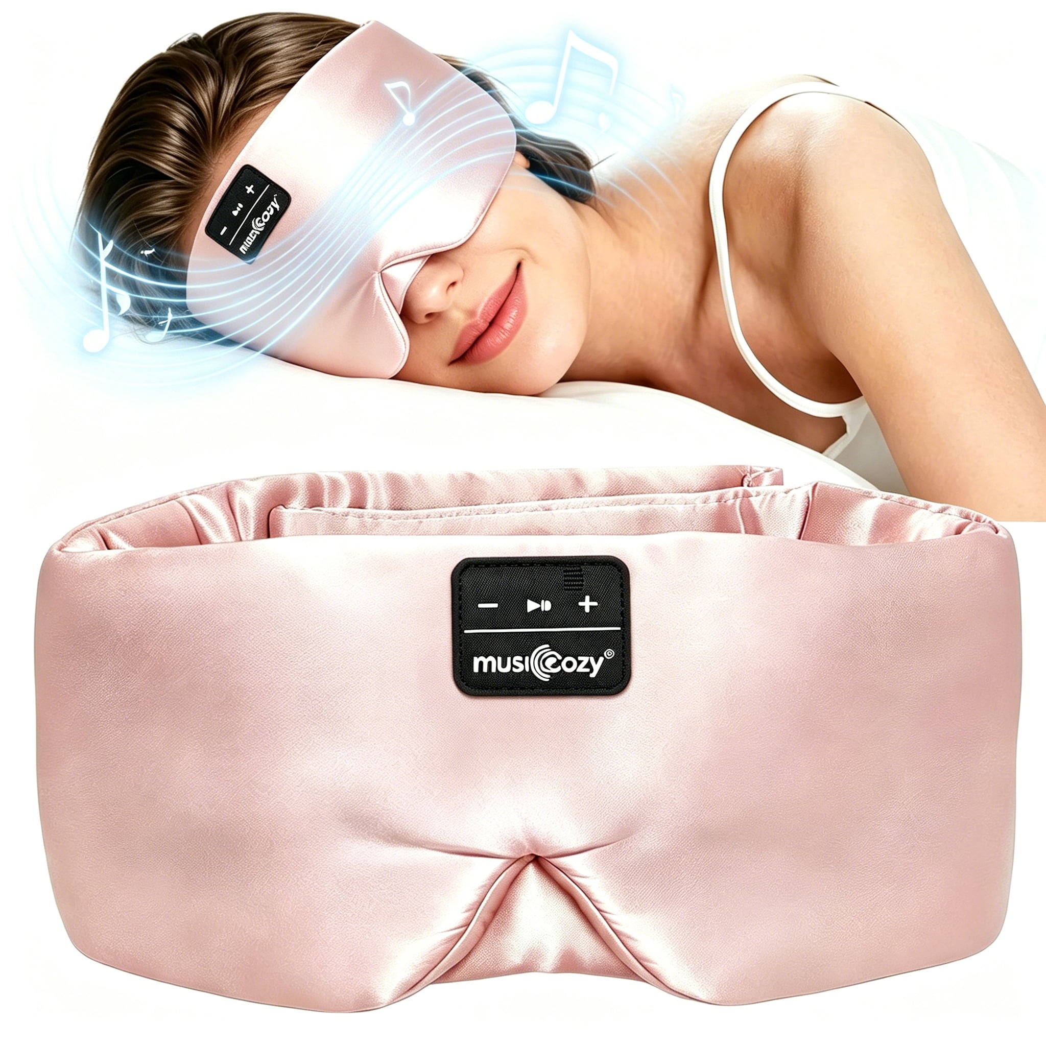 MUSICOZY 3D Sleep Mask with Bluetooth Headphones, Ice Silk Sleep Headphones with Bluetooth 5.4, Total Blackout Eye Mask for Sleeping, Sleep Soft Mask for Women Men, All Night Sleep, Travel Gift