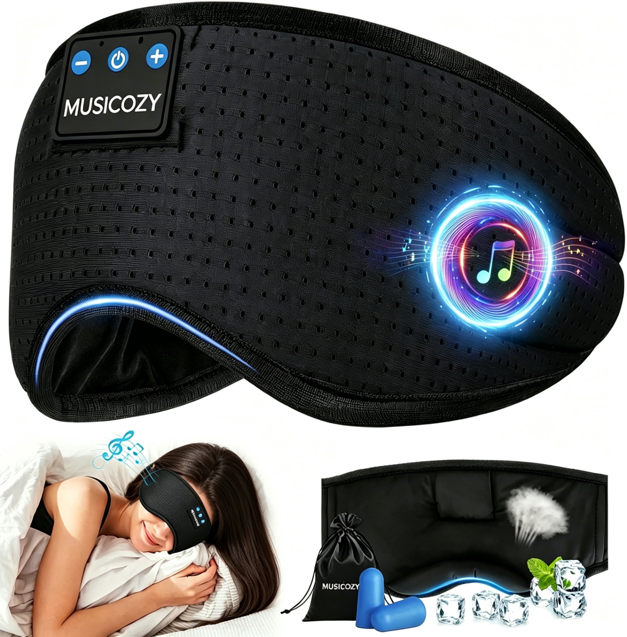 MUSICOZY Sleep Headphones Breathable Bluetooth 5.4 Headband 3D Sleeping Headphones, Wireless Eye Mask Sleep Earbuds for Side Sleeper Office Air Travel Cool Tech Gadgets Unique Gifts (Matte Black)
