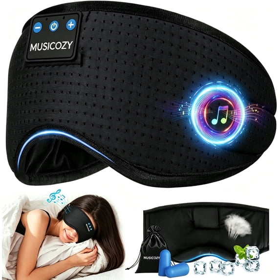MUSICOZY Sleep Headphones Breathable Bluetooth 5.4 Headband 3D Sleeping Headphones, Wireless Eye Mask Sleep Earbuds for Side Sleeper Office Air Travel Cool Tech Gadgets Unique Gifts (Matte Black)