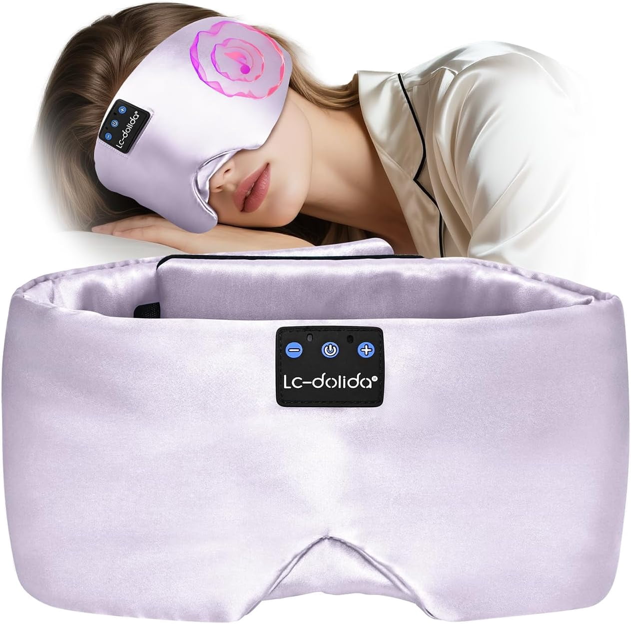 MUSICOZY 3D Sleep Mask with Bluetooth Headphones, Ice Silk Sleep Headphones with Bluetooth 5.4, Total Blackout Eye Mask for Sleeping, Sleep Soft Mask for Women Men, All Night Sleep, Travel Gift