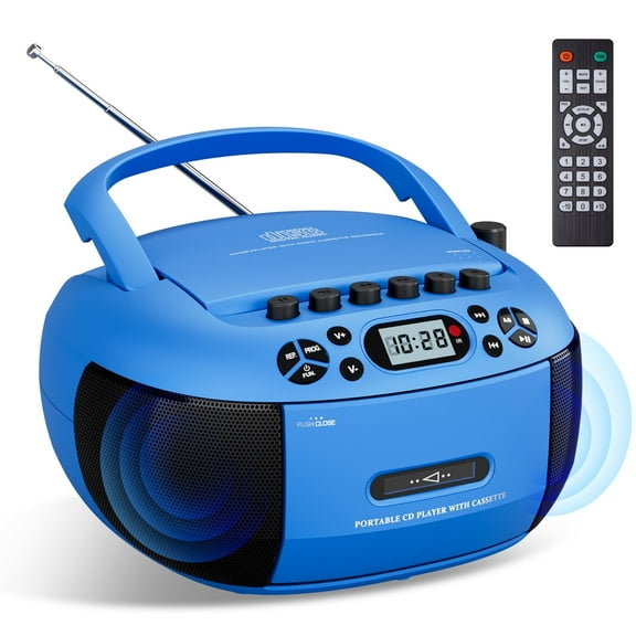 LC-dolida CD Player Boombox, Portable Cassette Player Combo with Bluetooth CD MP3 CD-R CD-R FA Radio AC/DC Powered with Remote Control, Stereo Sound for Home, Kids ,Outdoor, Gift(Blue)