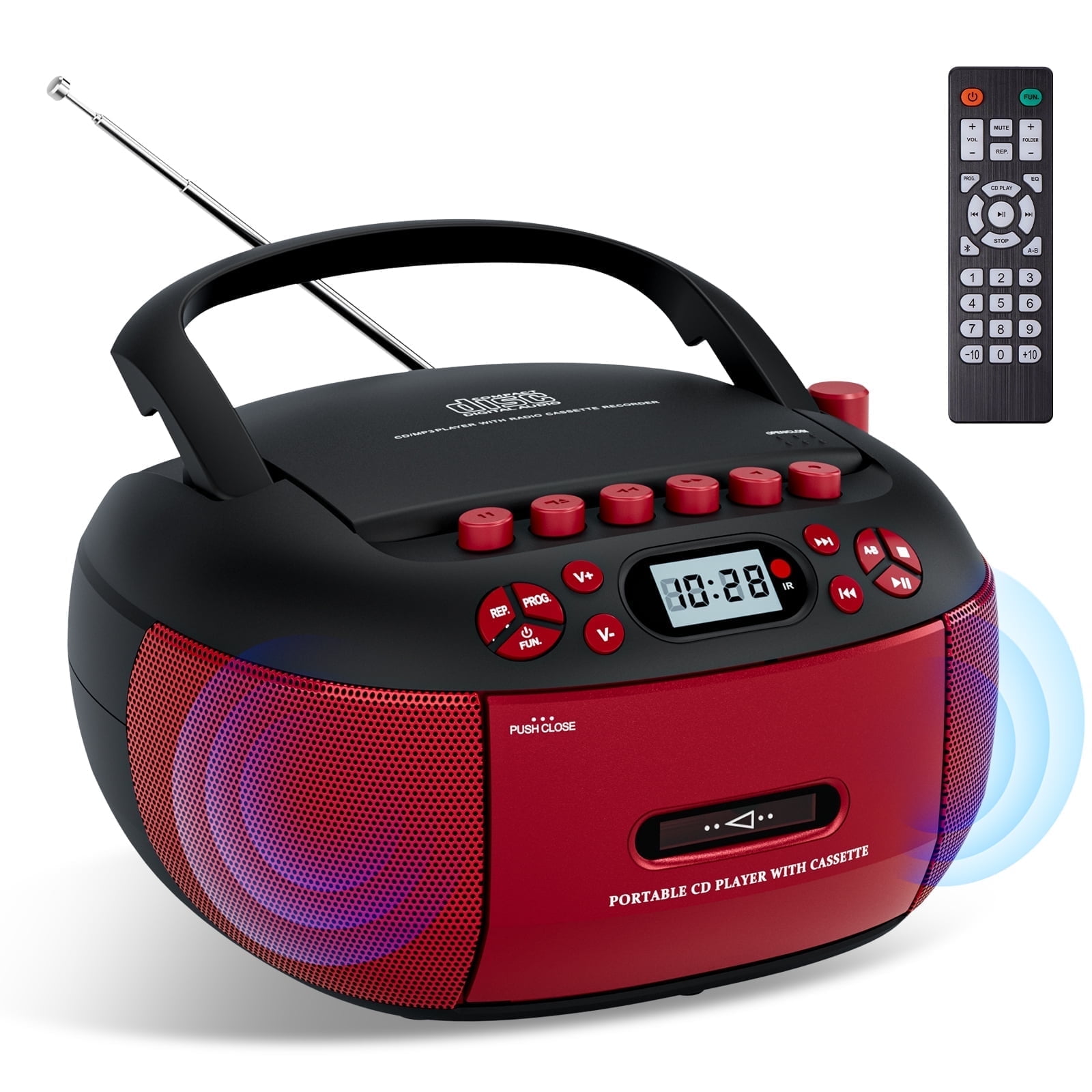 LC-dolida CD Player Boombox, Portable Cassette Player Combo with Bluetooth CD MP3 CD-R CD-R FA Radio AC/DC Powered with Remote Control, Stereo Sound for Home, Kids ,Outdoor, Gift(Red)