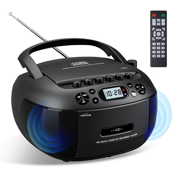 LC-dolida CD Player Boombox, Portable Cassette Player Combo with Bluetooth CD MP3 CD-R CD-R FA Radio AC/DC Powered with Remote Control, Stereo Sound for Home, Kids ,Outdoor, Gift(Black)