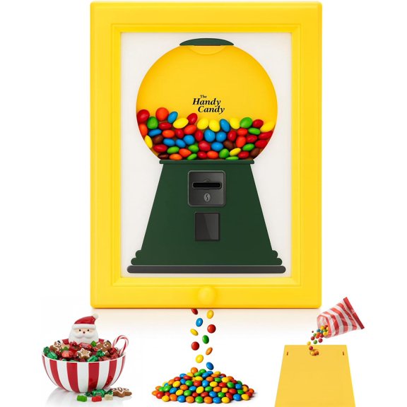 LC-dolida Candy Dispenser Picture Frame, Gumball Machine with Frame, Handy Fast Distribution Candies Nuts Hang on Wall, Stand on Table, Birthday Holiday Gift for Kids Adults (Yellow)
