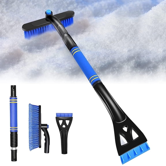 LC-dolida Detachable Extendable Snow Scraper,31'' Car Snow Brush with Ice Scraper 360 Rotatable Brush and Foam Grip for Car Truck SUV Window Windshield (Blue)