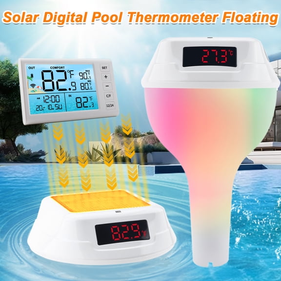 LC-dolida Digital Wireless Pool Thermometer Floating, Solar Pool Thermometer with Dynamic RGB Lights & Large LED Backlit Display, IP68 Waterproof Swimming Temperature Gauge for Hot Tub, Spa, Pond