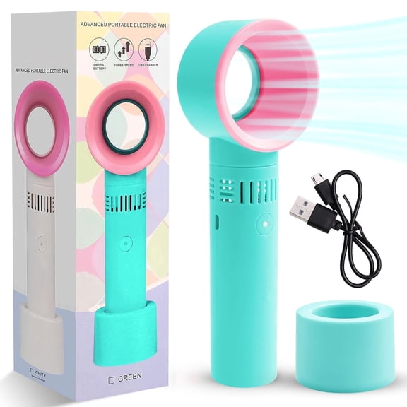LC-dolida Eyelash Fan, Mini Silent Bladeless Fan with Base, 3 Adjustable Fan Speeds, Bladeless Design Safe and Efficient, 8 hours of Usage Time for Travel Eyelash Extensions Supplies (Green)