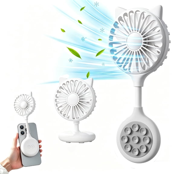 LC-dolida Foldable Silent Handheld Fan, Mini Desktop Fan with Suction Cup, 3 Adjustable Speeds 360°Rotation, Hands Free Lightweight,USB Charging for Camping Home Office Travel, White