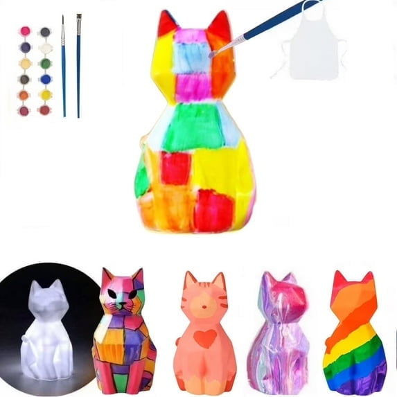 LC-dolida DIY Night Light Painting and Craft Kit, Cat Lamp School Activities Art Supplies for 4-13 Years Old Children's Birthday Gift