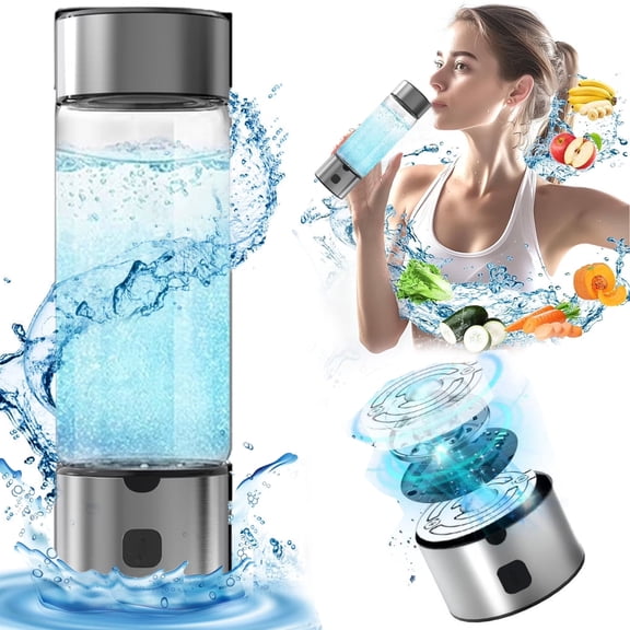 LC-dolida Hydrogen Water Bottle, 460ml Portable SPE/PEM Tech Hydrogen Water Machine with LED Light, 1800PPB Hydrogen Concentration for Home Office Gym Travel (Silver)