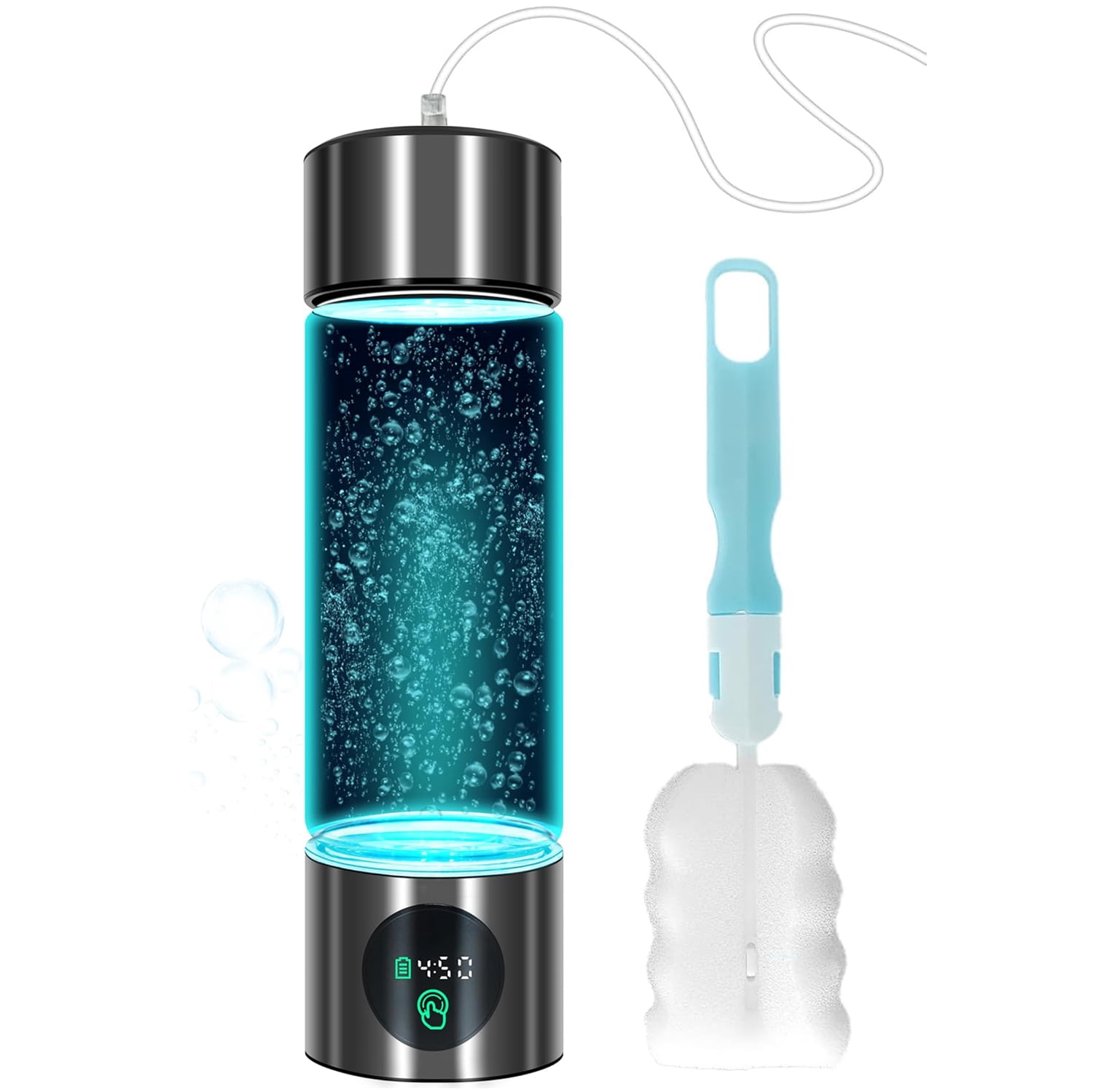 LC-dolida Hydrogen Water Bottle, 460ml SPE/PEM, Borosilicate Glass with LED Display, Rechargeable Leak-Proof Hydrogen Water Maker for Home, Office, Gym, Travel (Black）