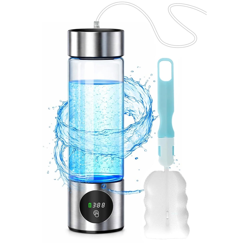 LC-dolida Hydrogen Water Bottle, 460ml SPE/PEM, Borosilicate Glass with LED Display, Rechargeable Leak-Proof Hydrogen Water Maker for Home, Office, Gym, Travel (Silver)