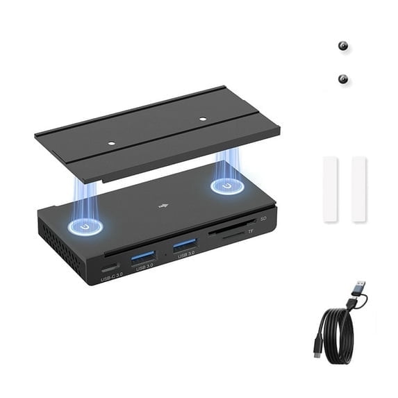 LC-dolida USB Hub for MacBook with Magnetic 2 USB-A Ports + 1 USB-C Port Rails Screws and Adhesive, Black