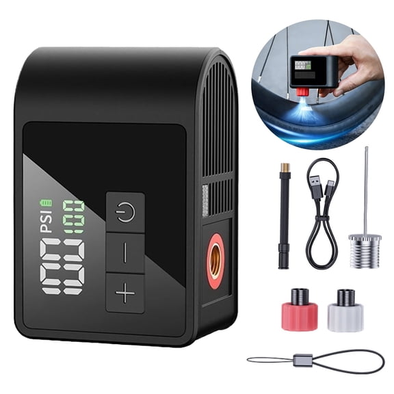 LC-dolida Mini Bike Pump, 120 PSI Electric Air Pump with Digital Display LED Light, Ultra-Fast Inflation Tire Pressure Monitoring Automatic Inflation Stop for Road/MTB/E-Bikes Sports Balls & Tires