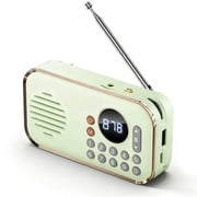 LC-dolida Portable AM/FM Radio with Bluetooth 5.0, HIFI Sound, 3D Surround, TF Card/U Disk Playback, Long Battery Life, Easy to Use for Seniors Green