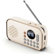 LC-dolida Portable AM/FM Radio with Bluetooth 5.0, HIFI Sound, 3D Surround, TF Card/U Disk Playback, Long Battery Life, Easy to Use for Seniors White