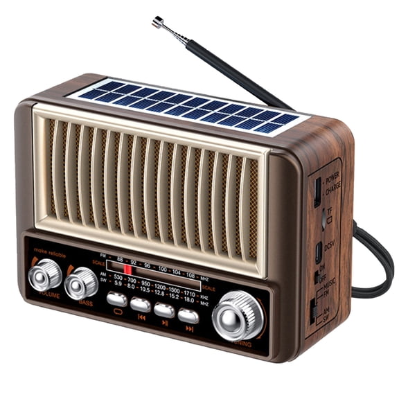 LC-dolida Portable AM FM SW Radio, Solar Retro Radio with Bluetooth 5.4, Solar and USB Charging, 3D Surround TF Card U Disk Playback Easy to Use for Home Seniors Outdoor Use, Retro Brown