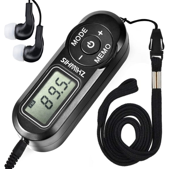 LC-dolida Mini FM Radio, Digital Tuner Portable Radio with Headphones LCD Display and Belt Clip for Walk Jogging Cycling Camping, Black