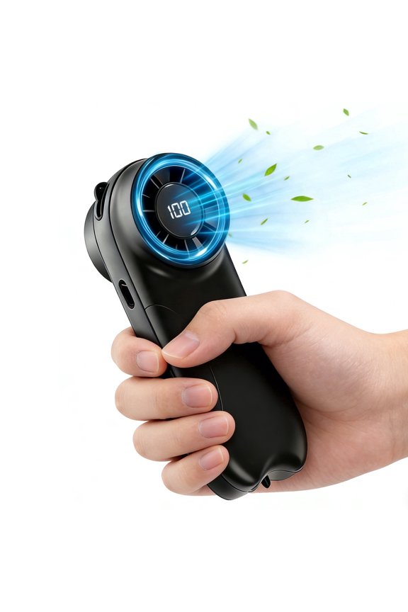 Portable Handheld Fan - Desk Neck Bladeless Fan with LED Display, Adjustable Speed (1-100) Small but Powerful Long Battery Life for Travel Camping Indoor Outdoor (Black)