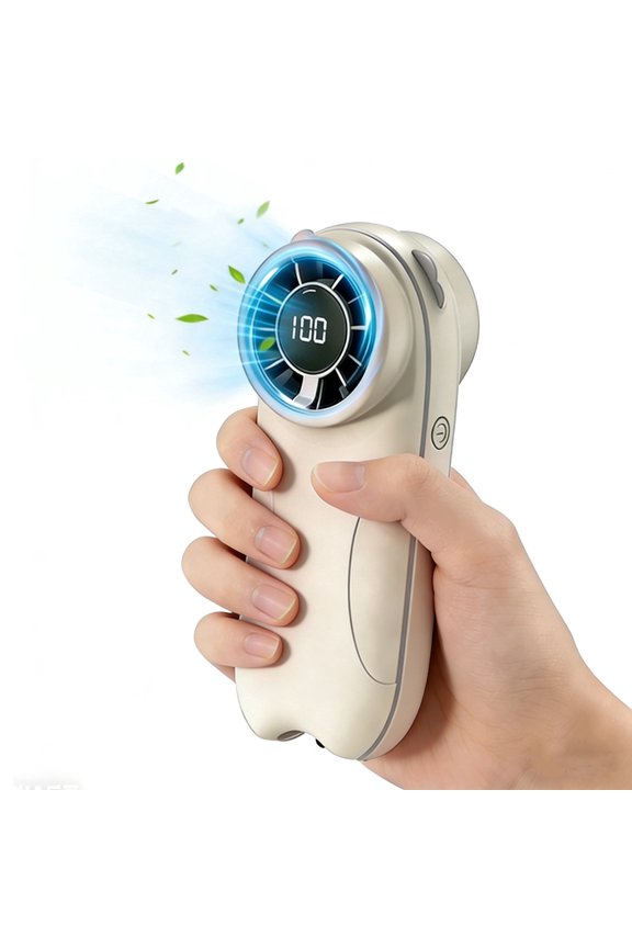 Portable Handheld Fan - Desk Neck Bladeless Fan with LED Display, Adjustable Speed (1-100) Small but Powerful Long Battery Life for Travel Camping Indoor Outdoor (Gray)