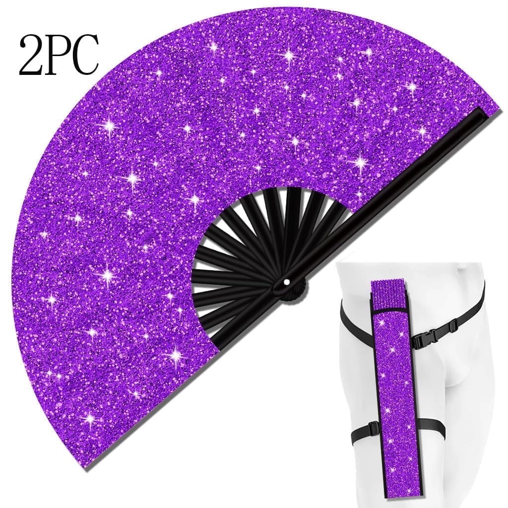 LC-dolida Purple Hand Fans, Glitter Large Rave Folding Clack Hand Fan ...