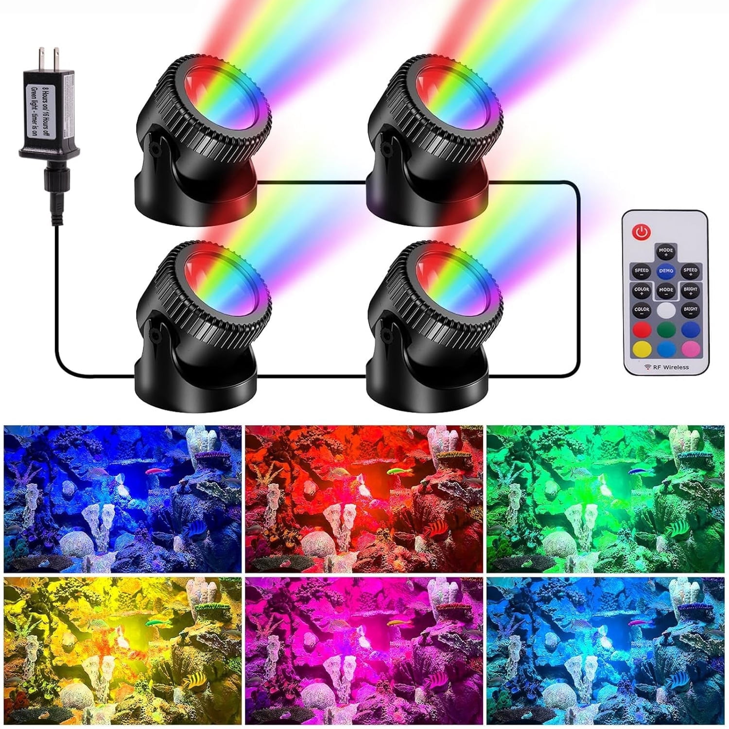 Fountain Lights T-SUN Colored Pond Lights Bright LED Underwater