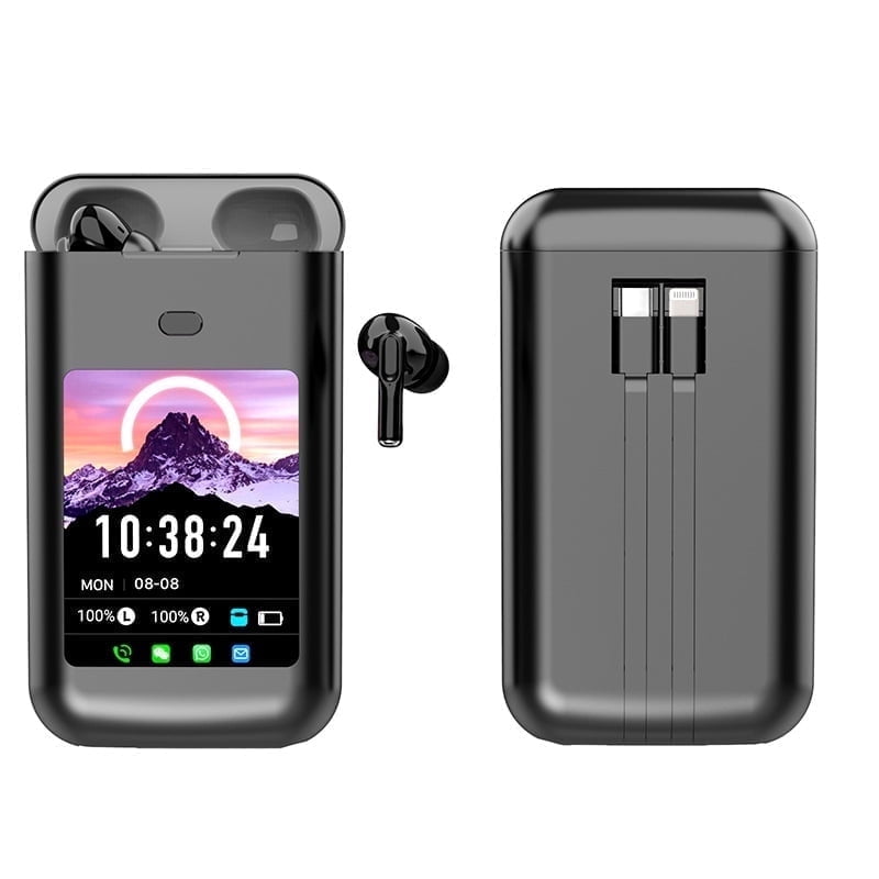 LC-dolida 3 in 1 AI Translation Bluetooth Earphones, 3" Touch Screen with 5000mAh Power Bank, ANC/ENC Noise Cancelling, WhatsApp/FB/Skype Msg Display (Black)