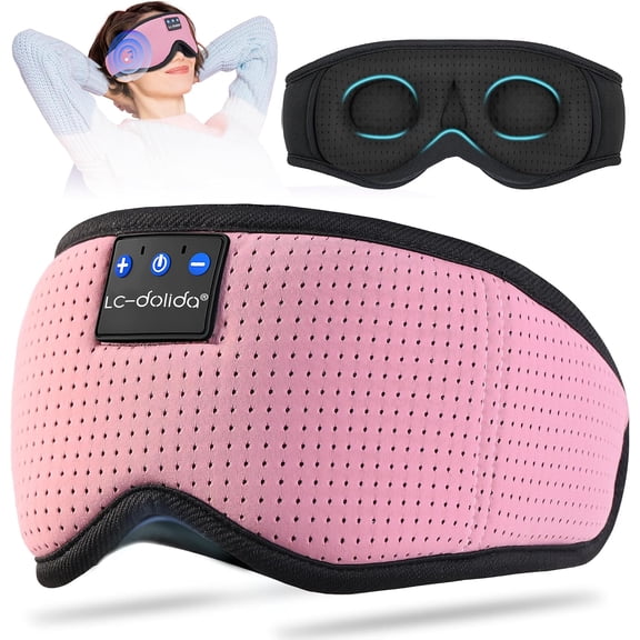 LC-dolida Sleep Headphones, 3D Sleep Mask Bluetooth Wireless, Sleeping Headphones for Side Sleepers Sleep Eye Mask Music Weighted Sleeping Mask Meditation Gifts for Men Women (Rose Pink)
