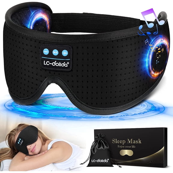 LC-dolida Sleep Headphones, White Noise Bluetooth Sleep Mask 3D Wireless Eye Mask Sleeping Headphones, Sleep Mask with Bluetooth Headphones for Side Sleepers Travel Yoga, Cool Gifts