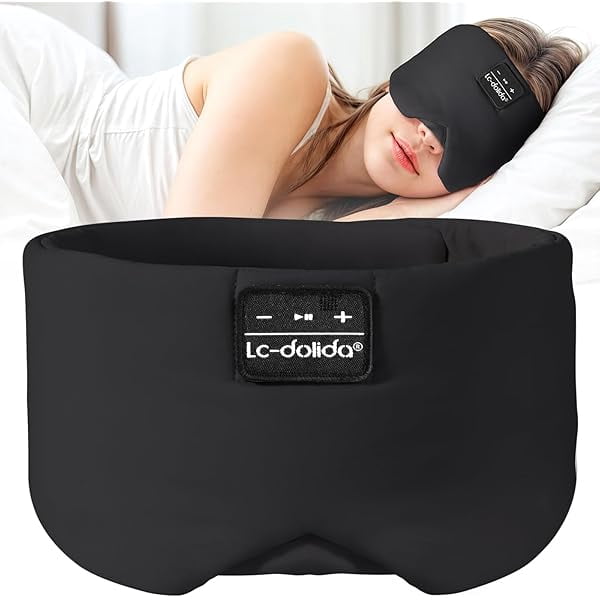 LC-dolida Sleep Mask with Bluetooth Headphones, Ice Silk Sleep Headphones with Bluetooth 5.4, Total Blackout Eye Mask for Sleeping, Soft Sleep Mask for Women Men, All Night Sleep, Travel(Black)