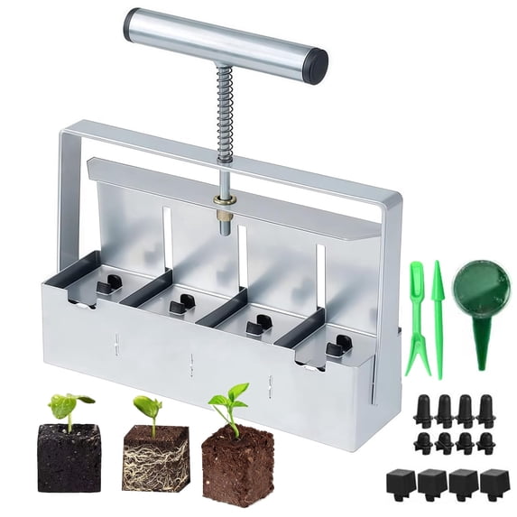 LC-dolida Soil Blocker, 4 Grids Handheld Soil Maker with Seedling Hole Tool Set, Heavy Duty Comfortable Handle for Block Seed Starting transplanting Germination